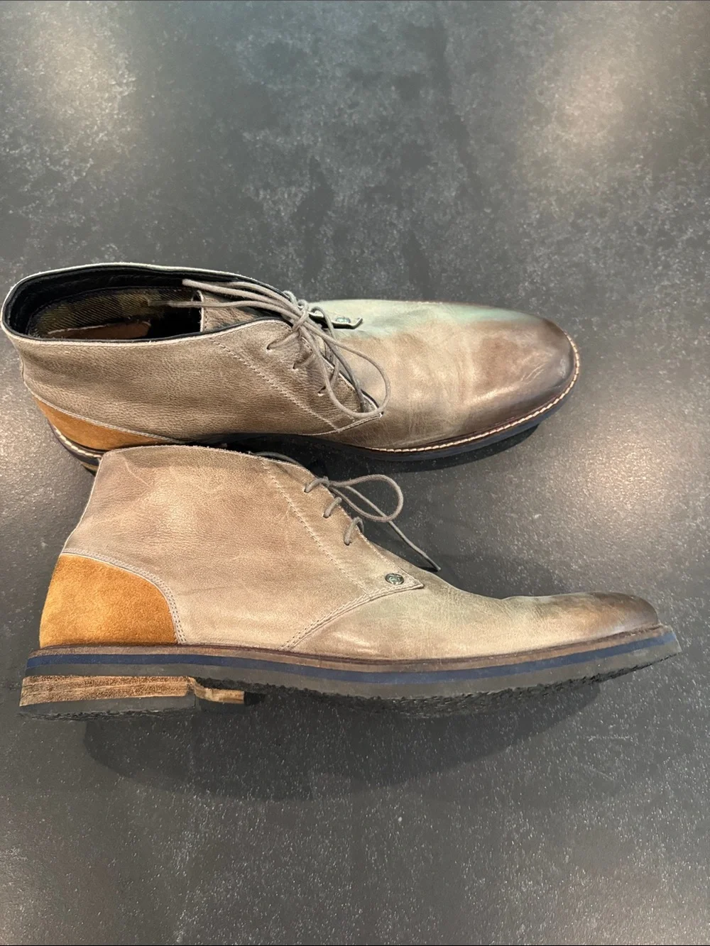 Men's Gray Leather Chukka Boots with Tan Heel Accent size 45/12
